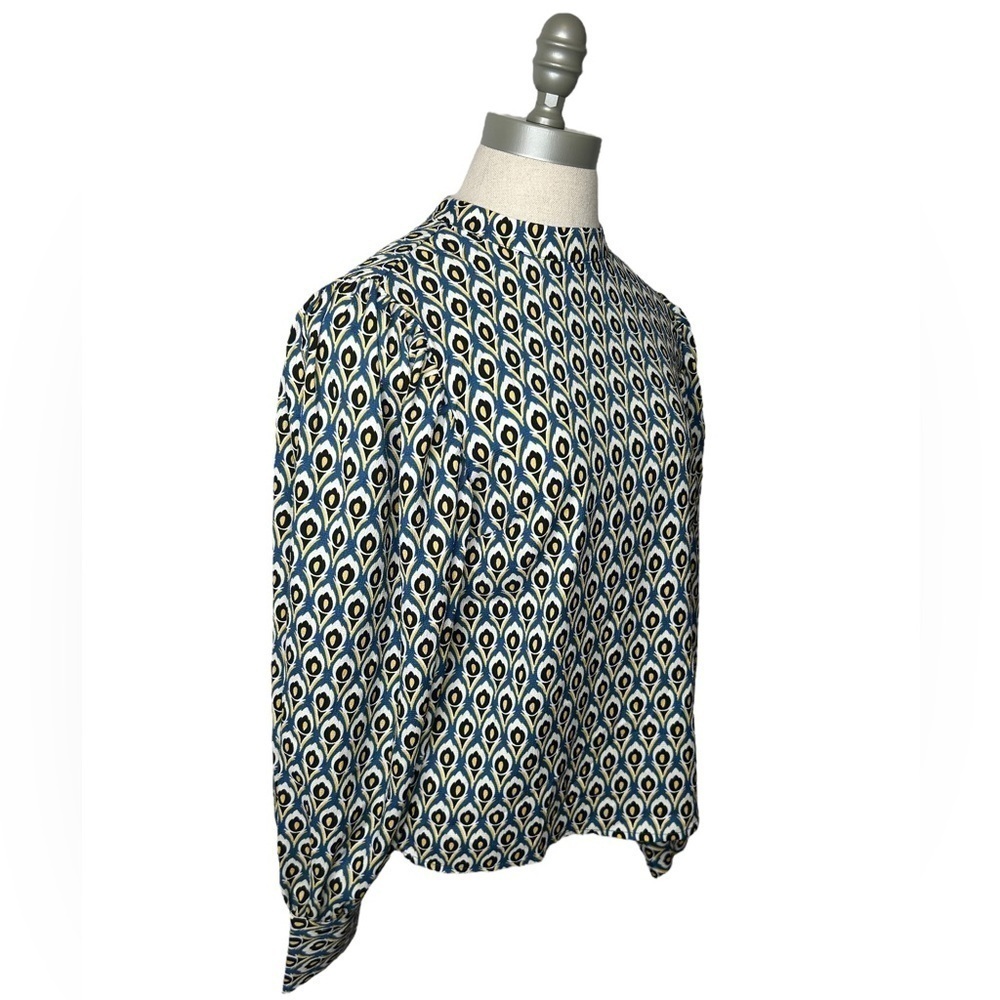 Cupcakes & Cashmere Peacock Abstract Printed Mock Neck Long Sleeve Blouse Small - Picture 9 of 13